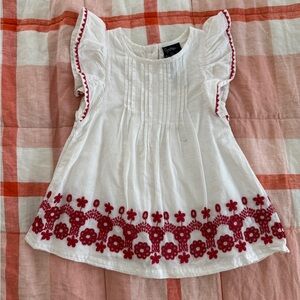 Cynthia Rowley White Flutter-Sleeve dress with Red Floral Embroidery